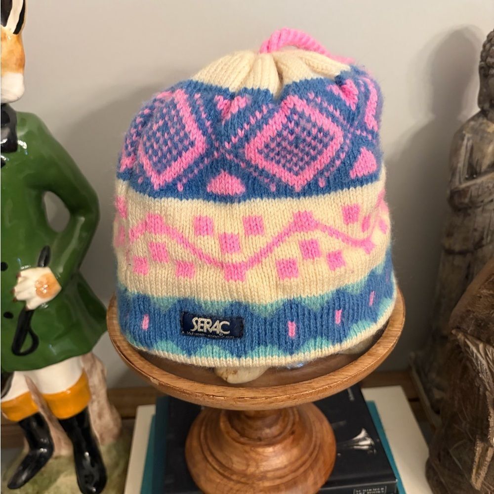 Serac wool blend vintage handmade in USA Knit Beanie. Small.